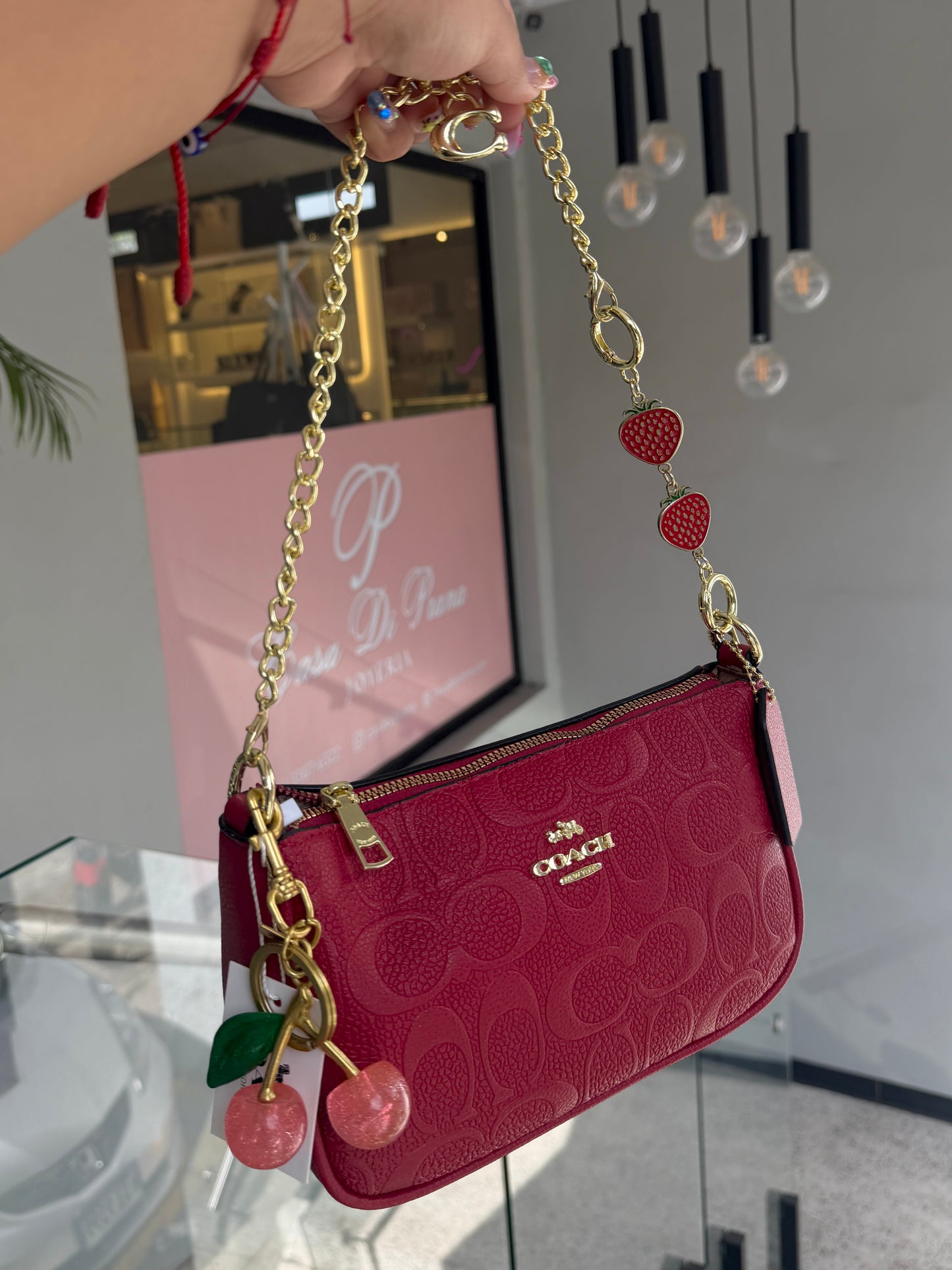 Set De Cartera Coach Mini Con Cartera De Hombro y Charms Color Rojo Con Caja