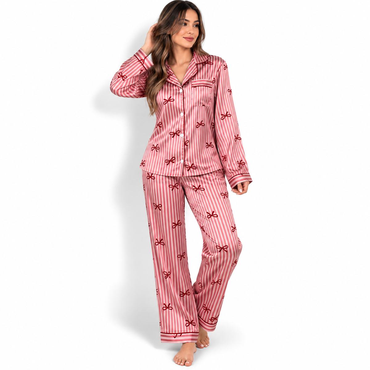 Pijama de Victoria’s Secret De Pantalón con rayas rojas y moños