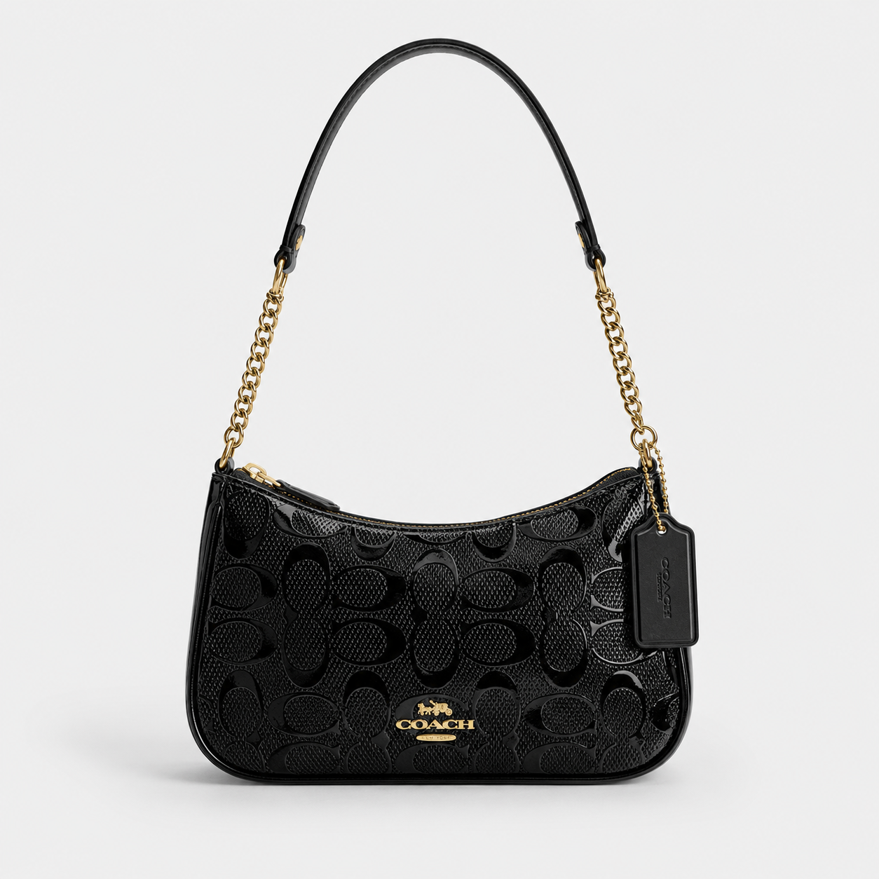 Cartera Coach De Hombro Mediana Teri Color Negro Charol Brillante