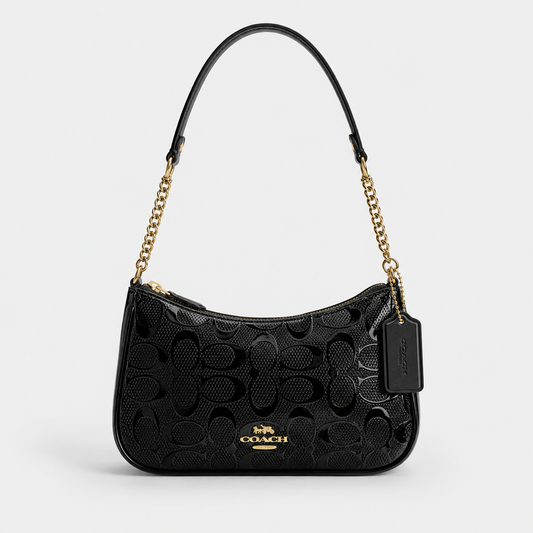 Cartera Coach De Hombro Mediana Teri Color Negro Charol Brillante