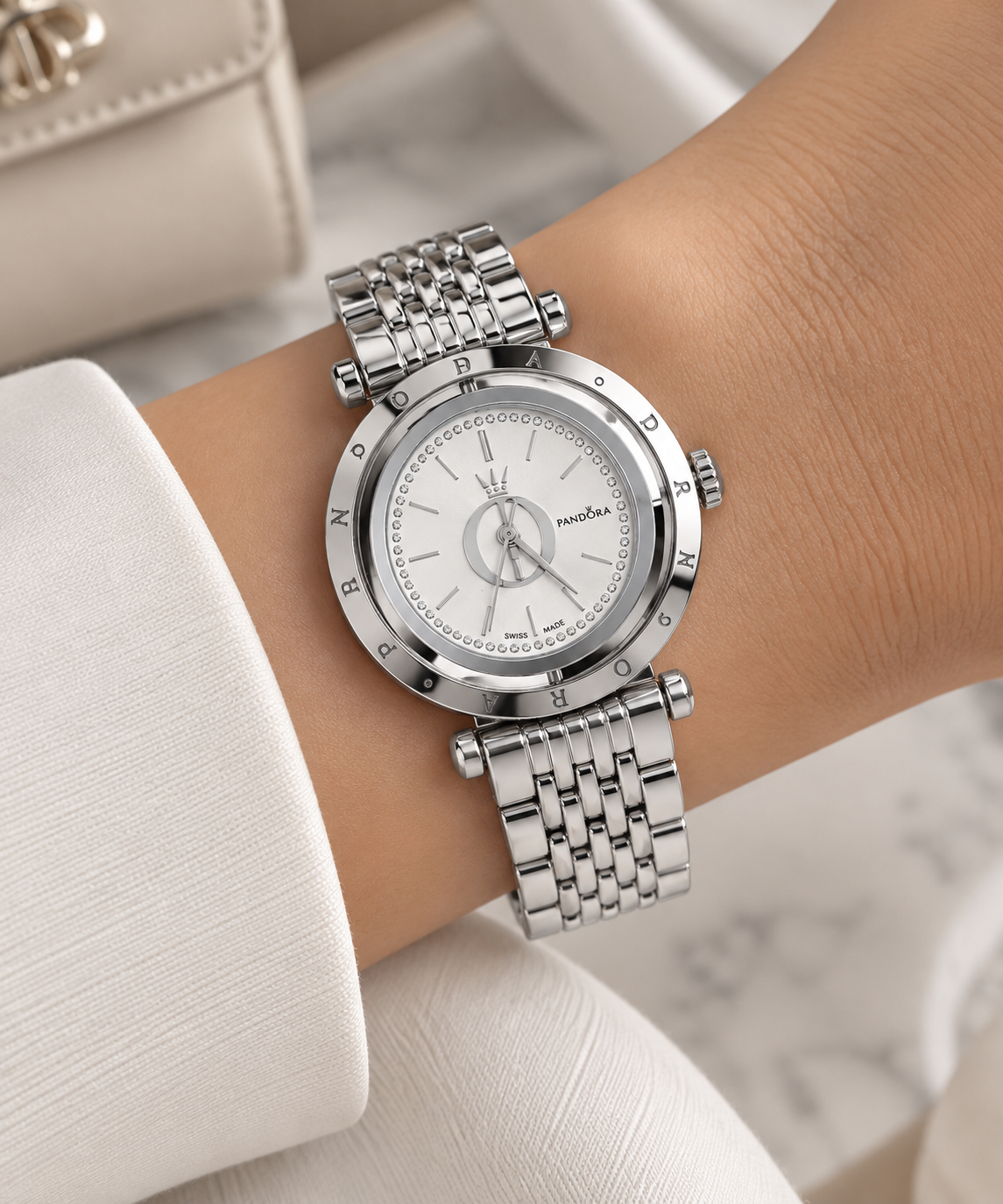 Reloj Pandora Centro Giratorio Brillante Plateado