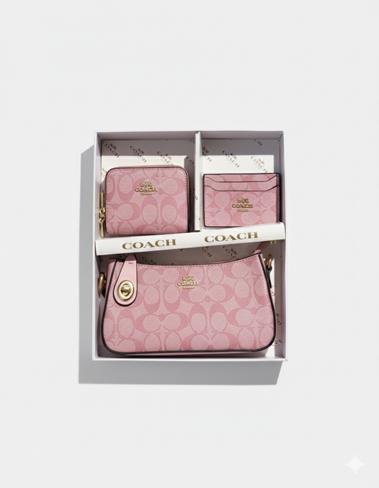Set de Carteras Coach 3 piezas Rosa con logo