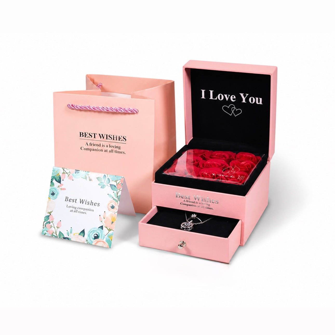 Kit De Regalo Rosado Cuadrado Con Rosas