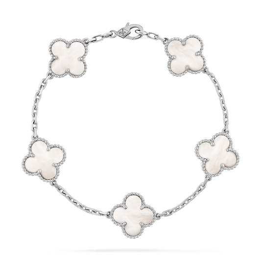 Pulsera Van Cleef Vintage Alhambra Blanca En Plata