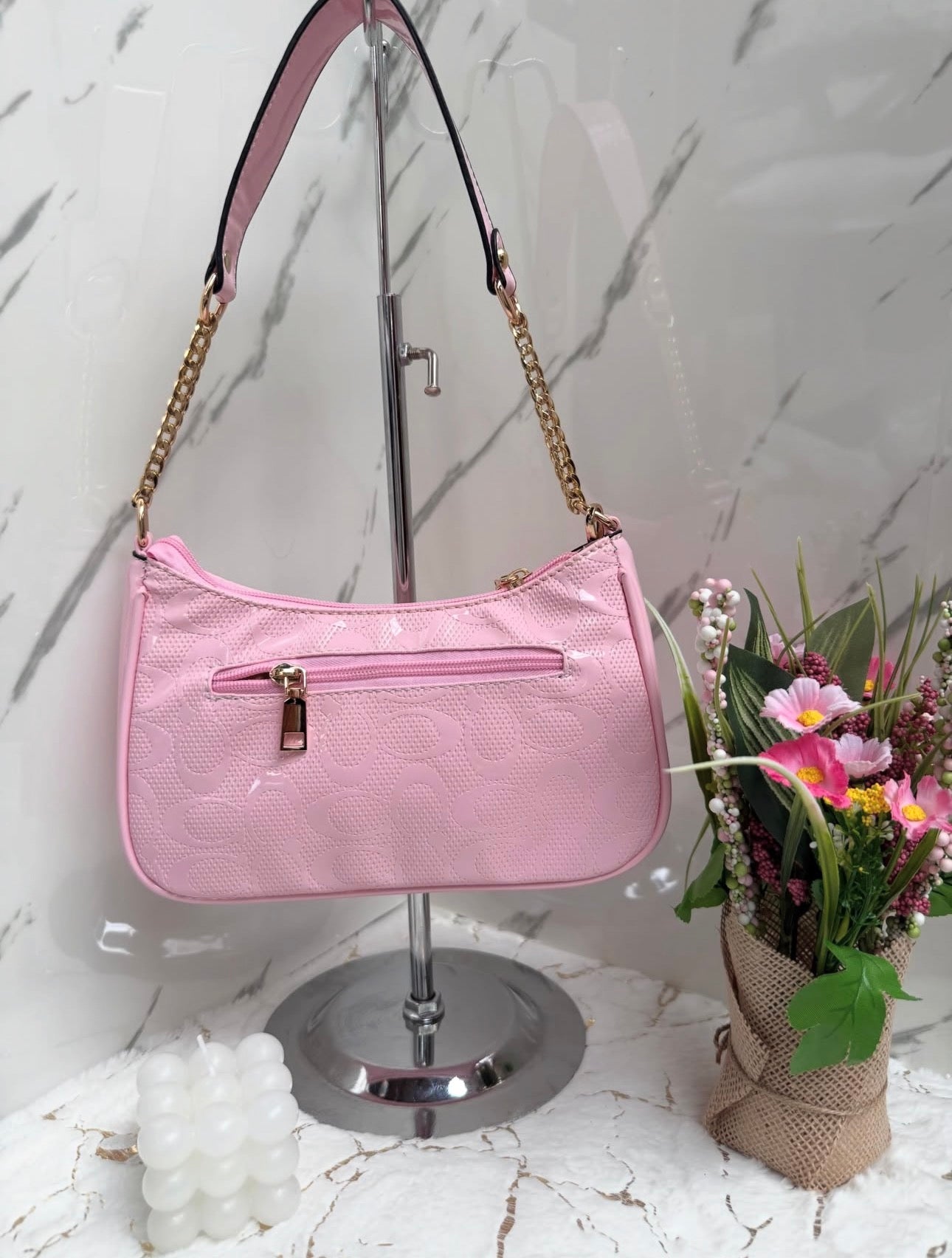 Cartera Coach De Hombro Mediana Teri Color Rosa Charol Brillante