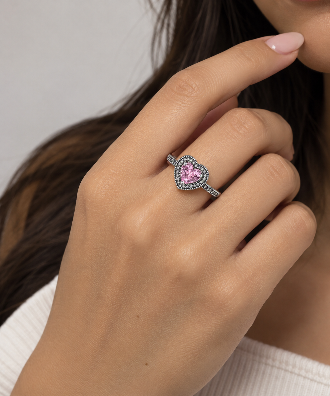 Anillo Pandora Corazón Brillante Grande Rosa