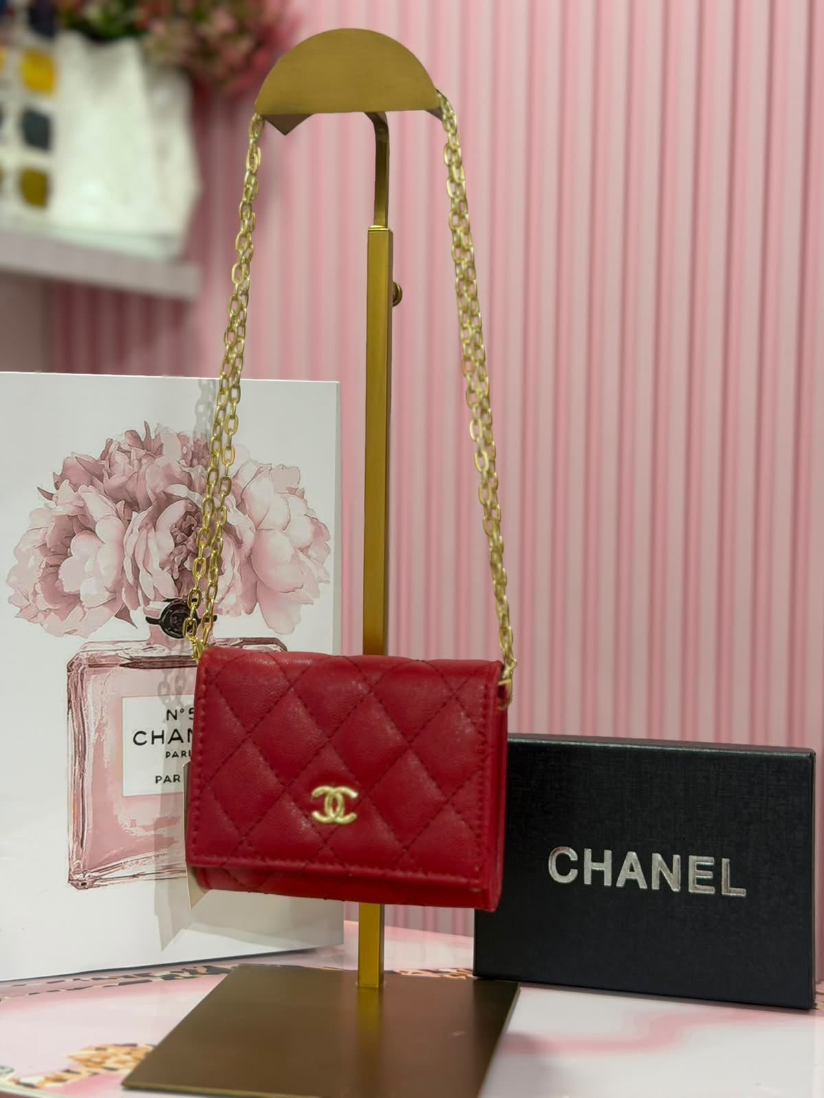 Mini Cartera Chanel Roja Con Caja