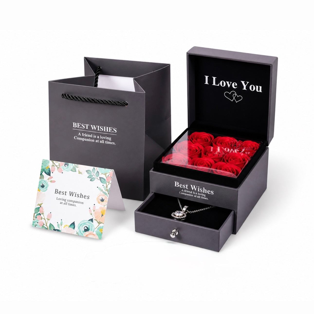 Kit De Regalo Negro Cuadrado Con Rosas