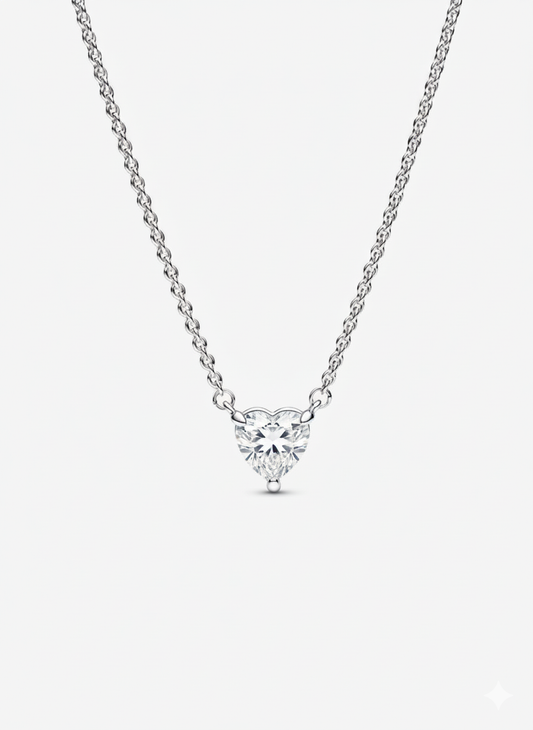 Collar Pandora con Colgante Halo y Corazón Blanco Brillante