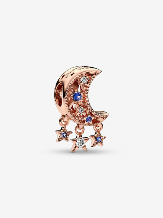 Charm Pandora Luna Con Estrellas Brillantes Rose Gold