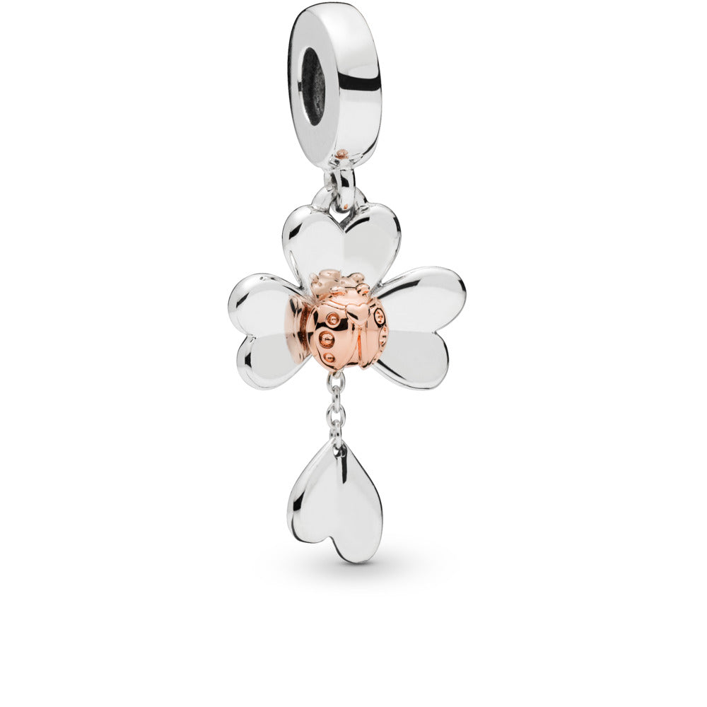 Charm Pandora Trébol Con Mariquita De Cuatro Hojas Colgante