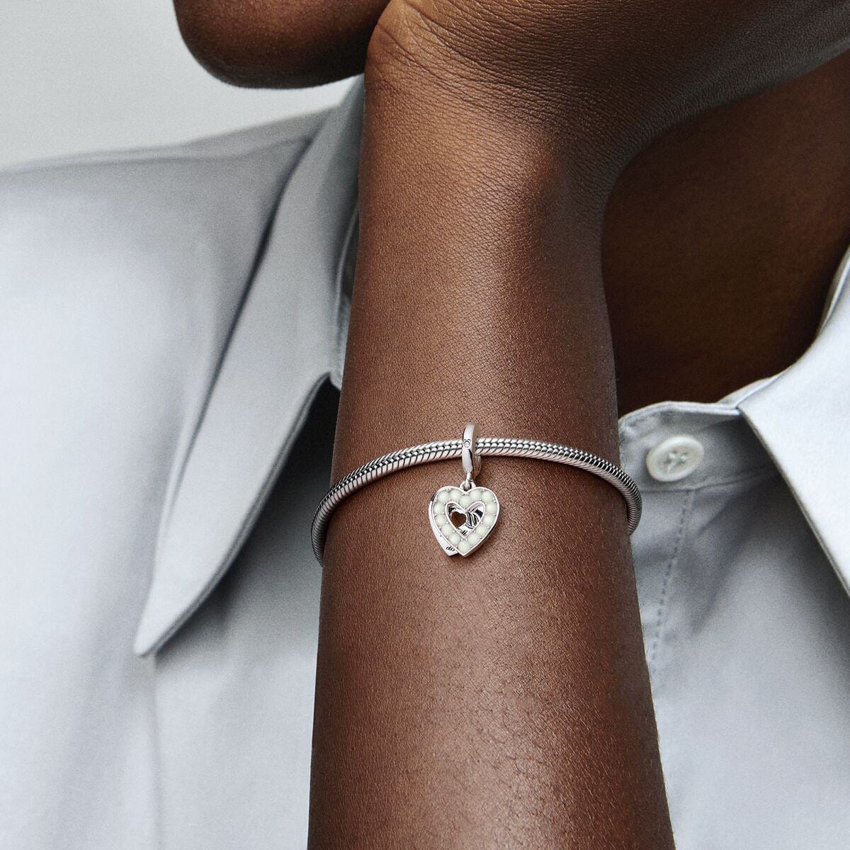 Charm Pandora Colgante Doble Corazón Blanco Anacarado