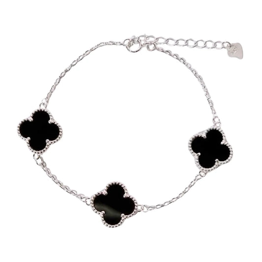 Brazalete Van Cleef De 3 Tréboles Negro En Plata