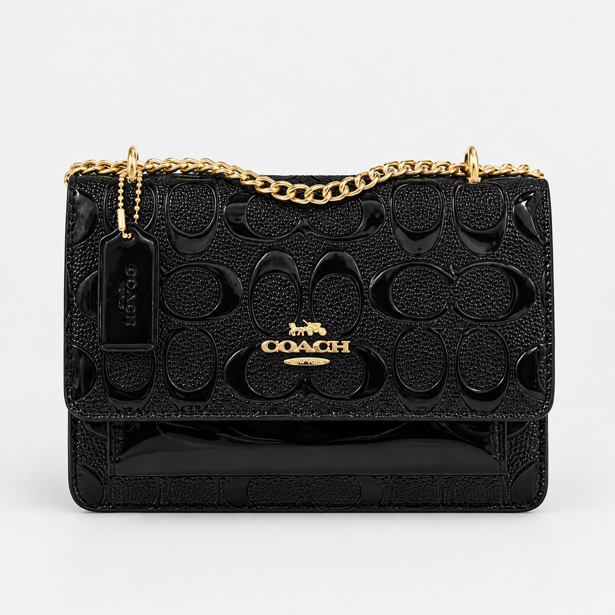Cartera Coach Bandolera Klare Negra En Charol