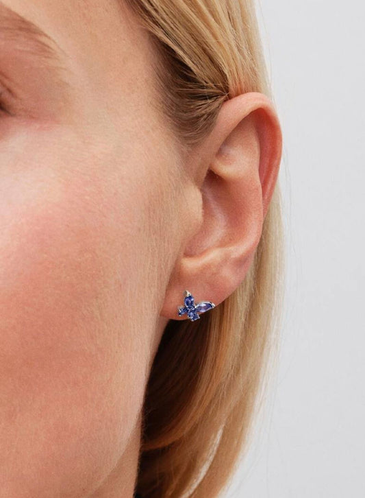 Aretes De Botón De Mariposa Azul