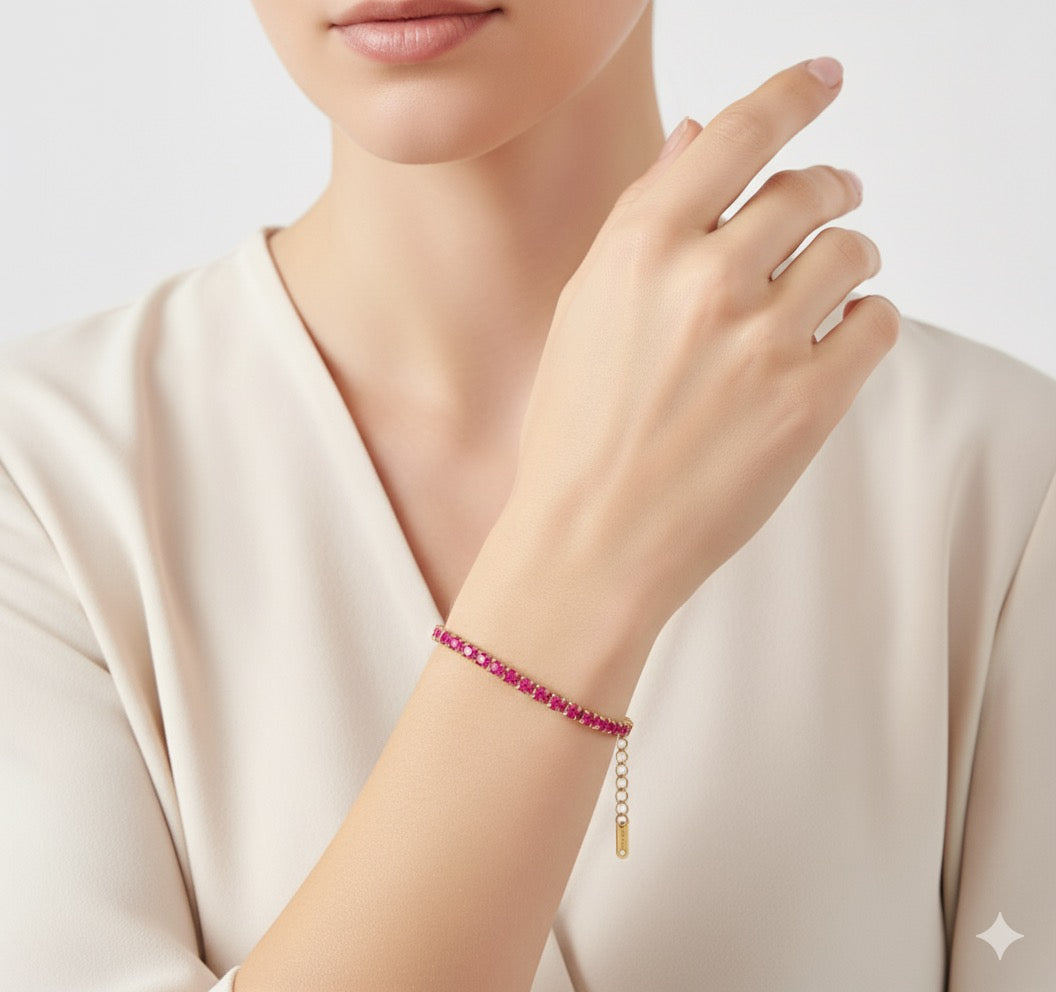 Pulsera De Tenis Brillante Rosa