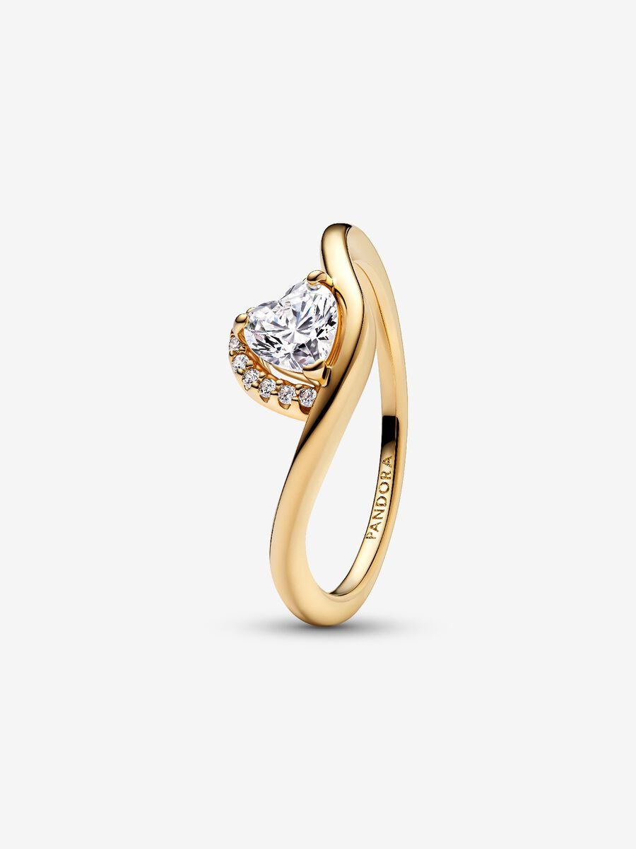 Anillo Pandora Corazón Ondulado Dorado