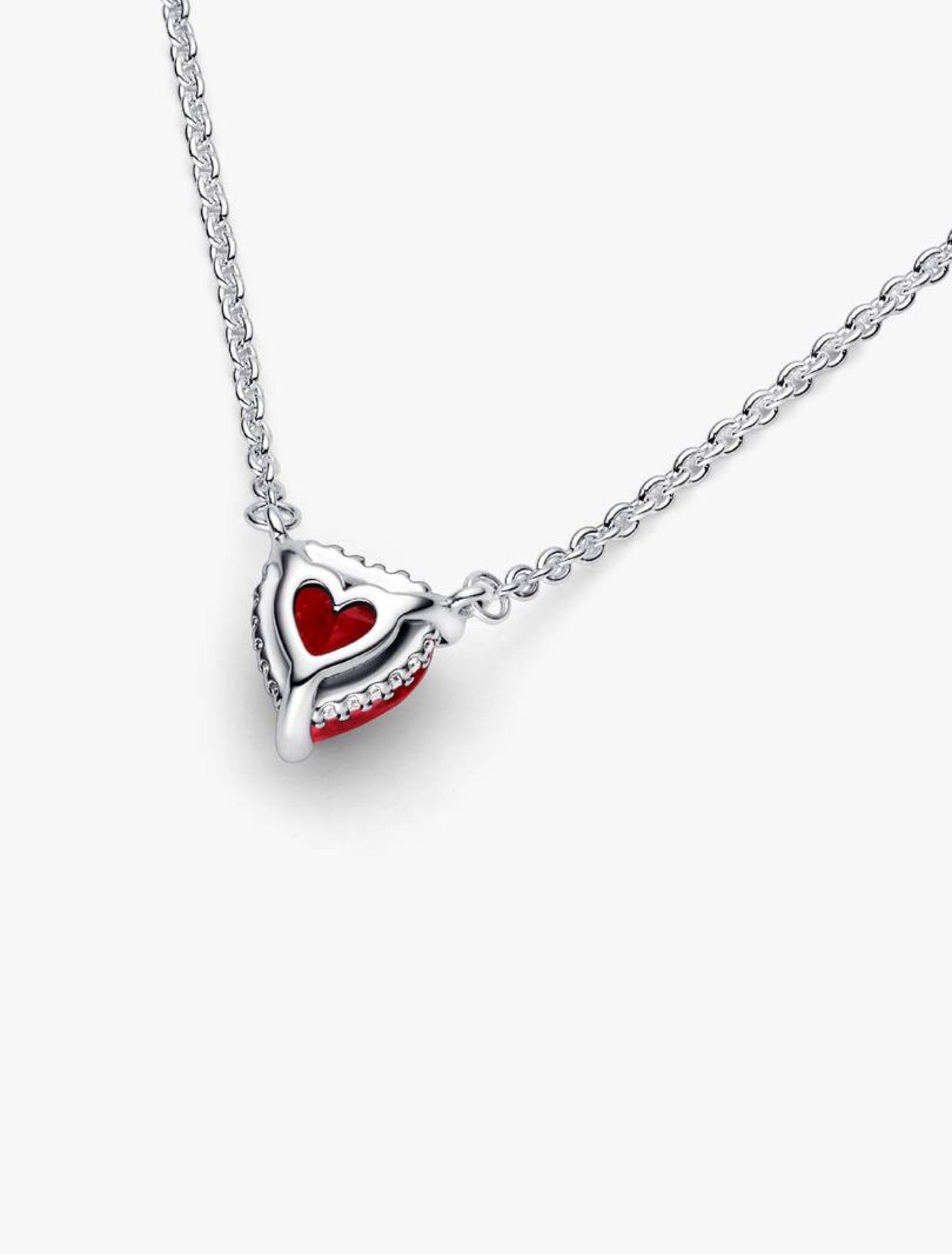 Collar Pandora collier con pendiente Halo de corazón rojo