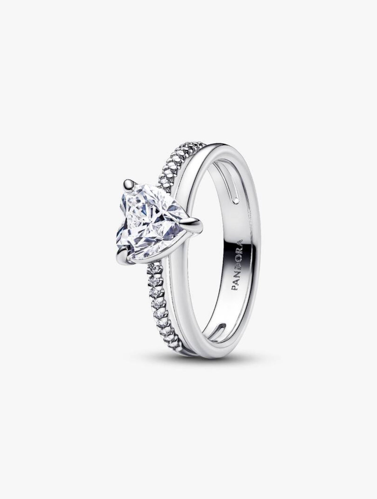 Anillo Pandora Corazón Blanco Doble Banda