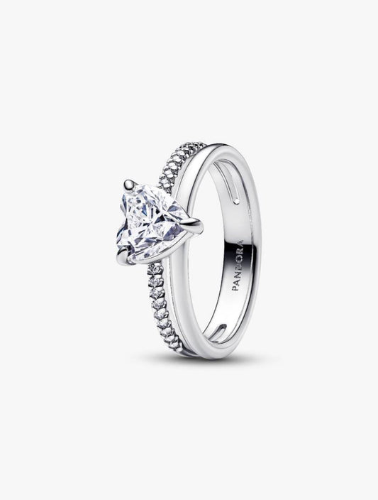 Anillo Pandora Corazón Blanco Doble Banda