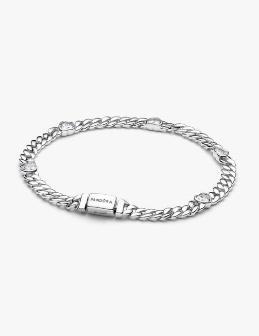 Brazalete de Cadena cubana Corazón Plata