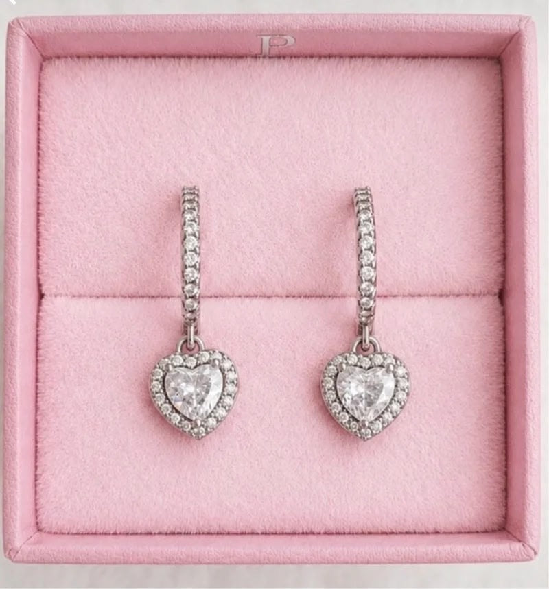 Argollas Pandora Corazón Blanco Brillante