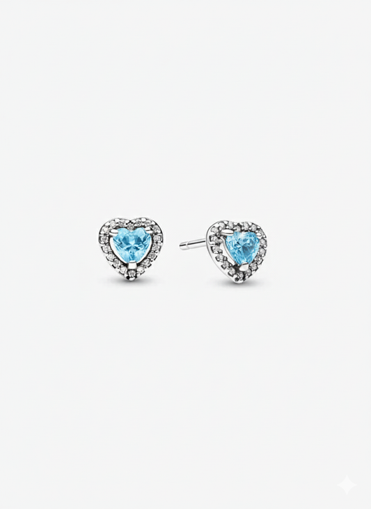 Aretes Pandora Corazones en Relieve Azul Celeste