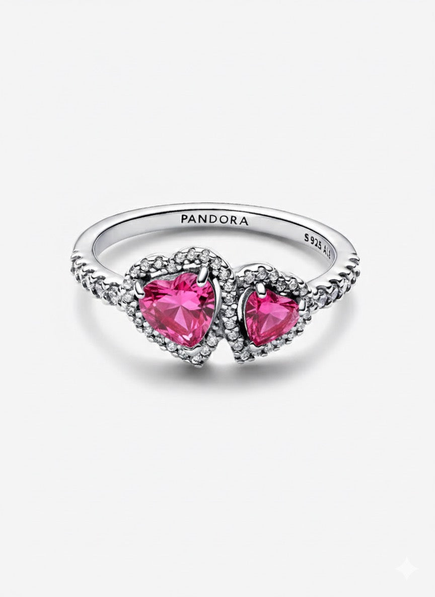 Anillo Pandora Halo Corazones Rosas