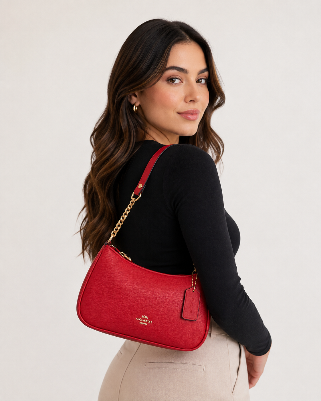 Cartera Coach De Hombro Mediana Teri Color Rojo