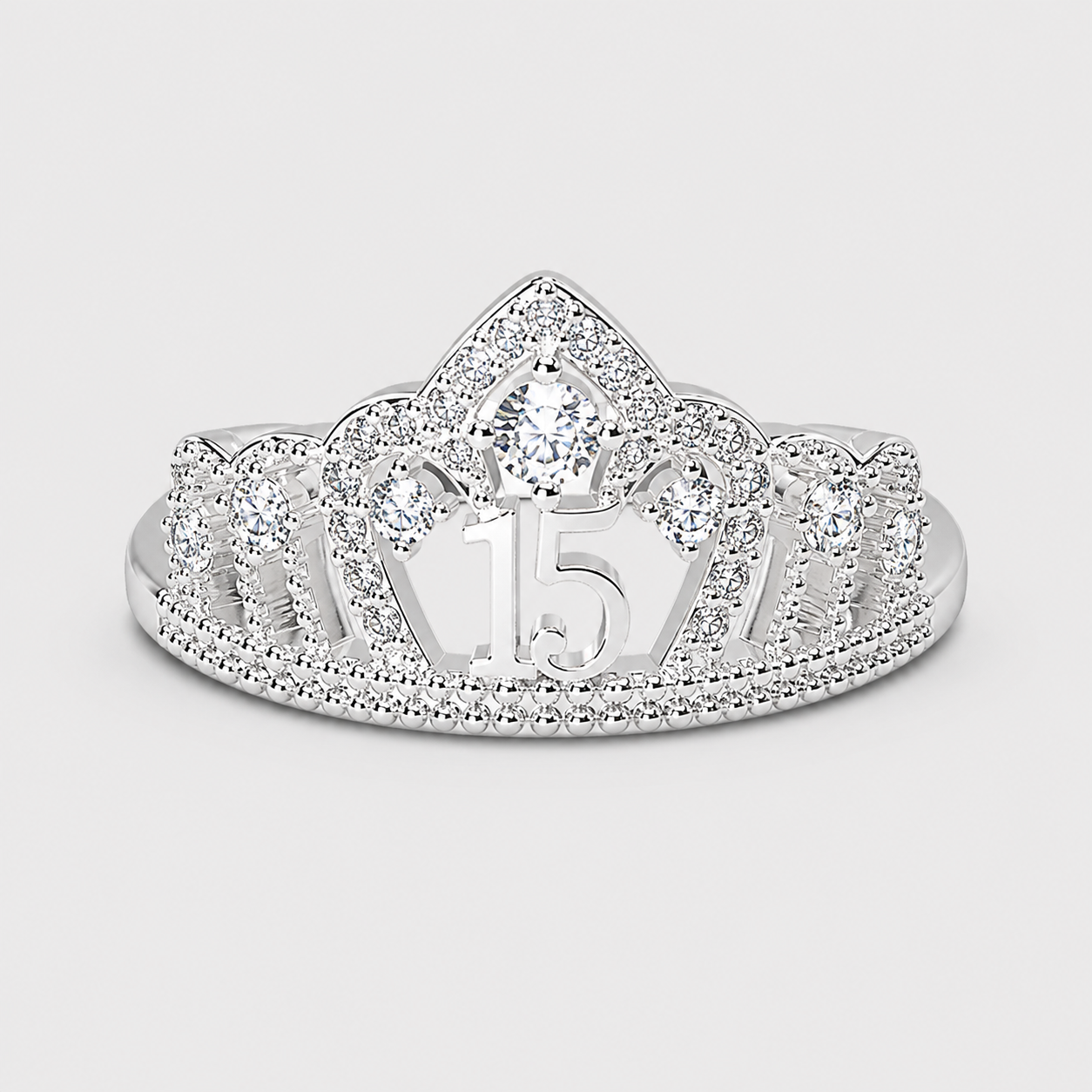 Anillo De 15 Años En Plata Modelo 2 En Blanco