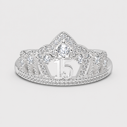 Anillo De 15 Años En Plata Modelo 2 En Blanco