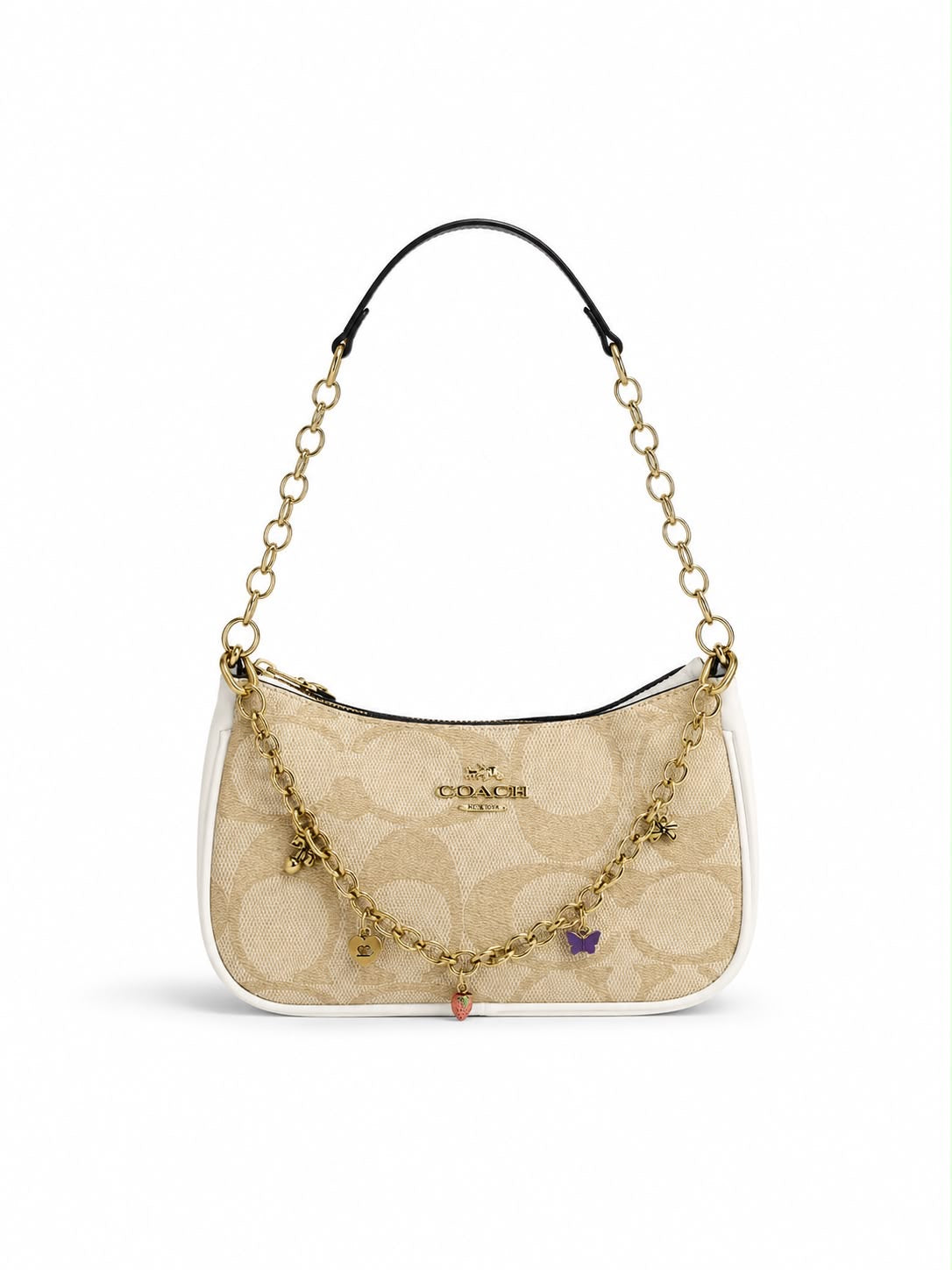 Cartera Coach Teri De Hombro Beige Con Charm Largo