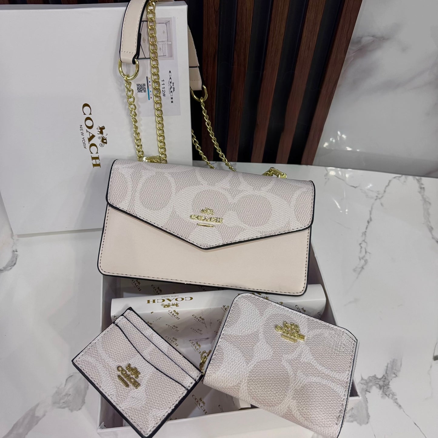 Set Coach De 3 Piezas Rectangular Blanco Con Caja