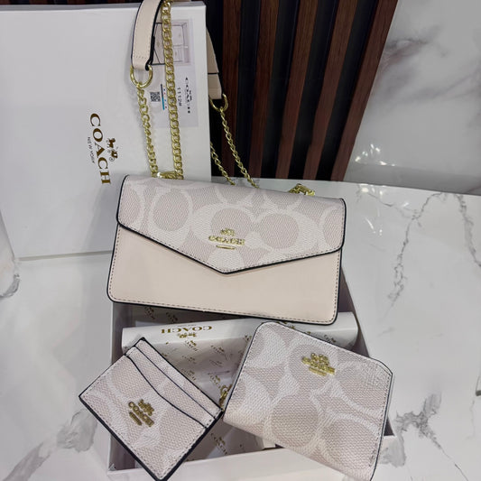 Set Coach De 3 Piezas Rectangular Blanco Con Caja