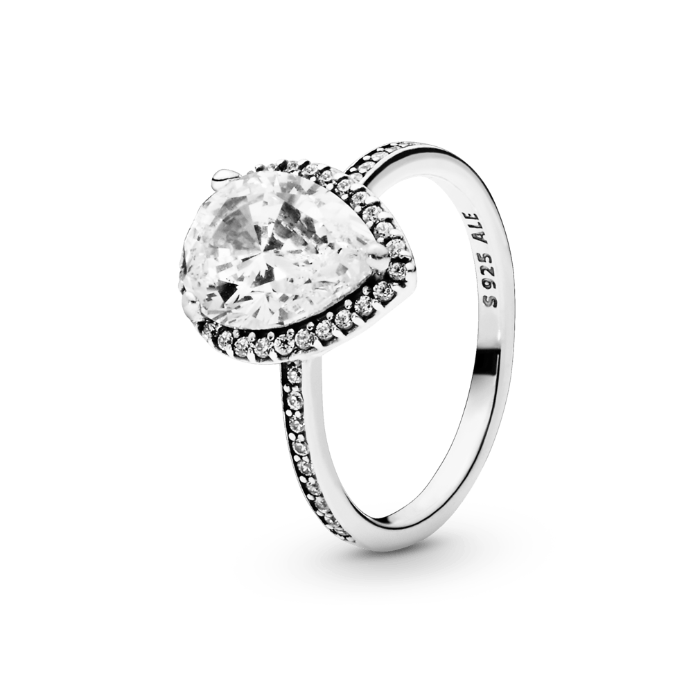Anillo Pandora Halo de Lágrima Brillante