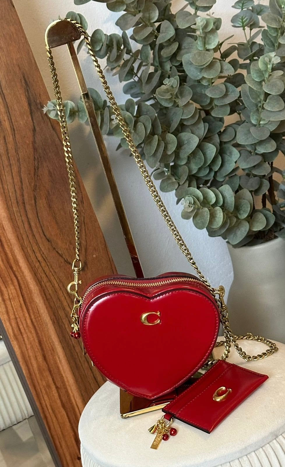 Cartera Coach De Corazón Con Tarjetero Color Rojo
