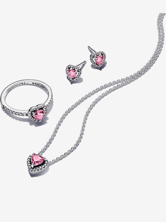 Set Pandora De Corazón Rosa Brillante