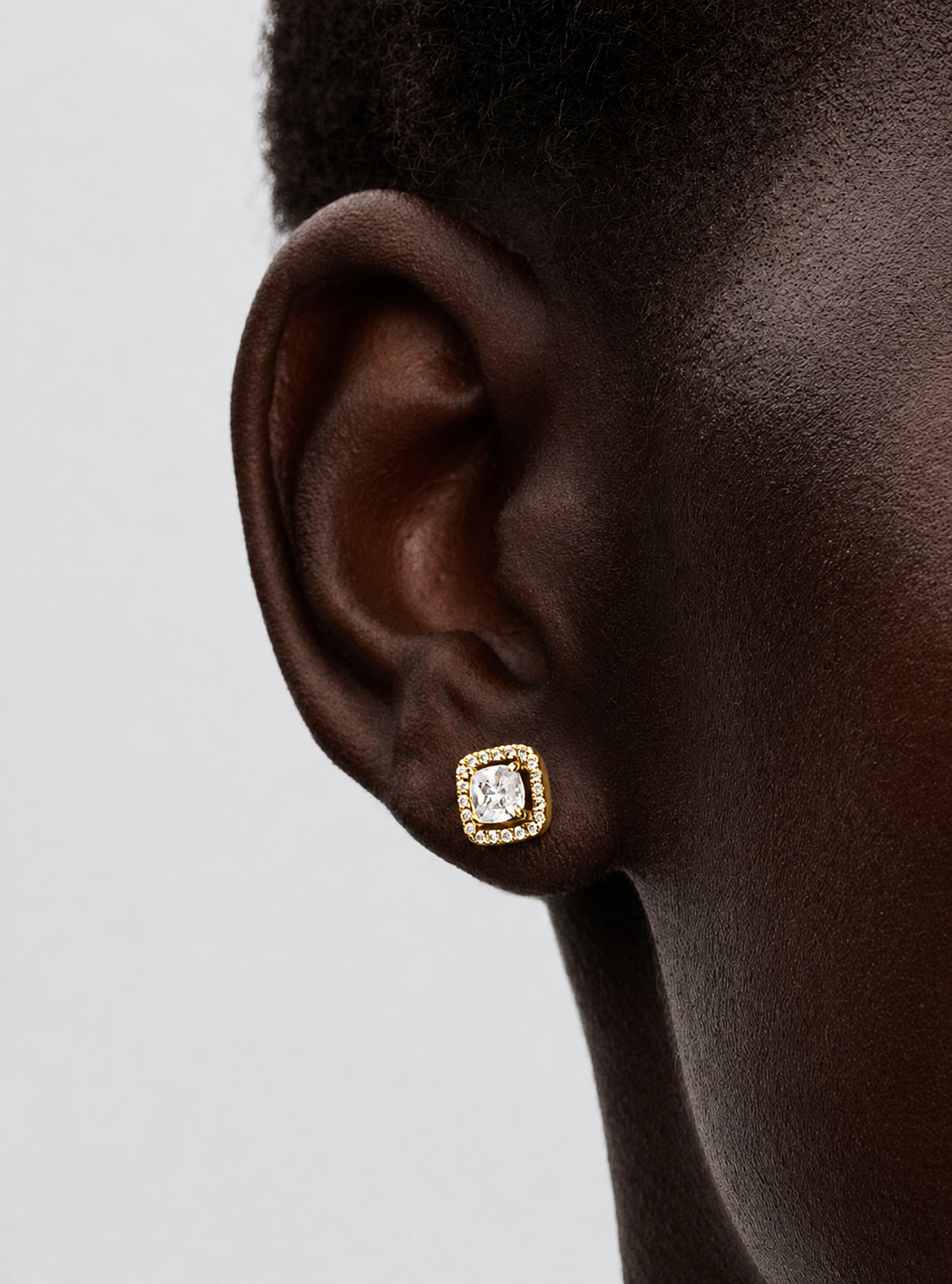 Aretes Pandora de botón Halo Cuadrado Dorado Brillante