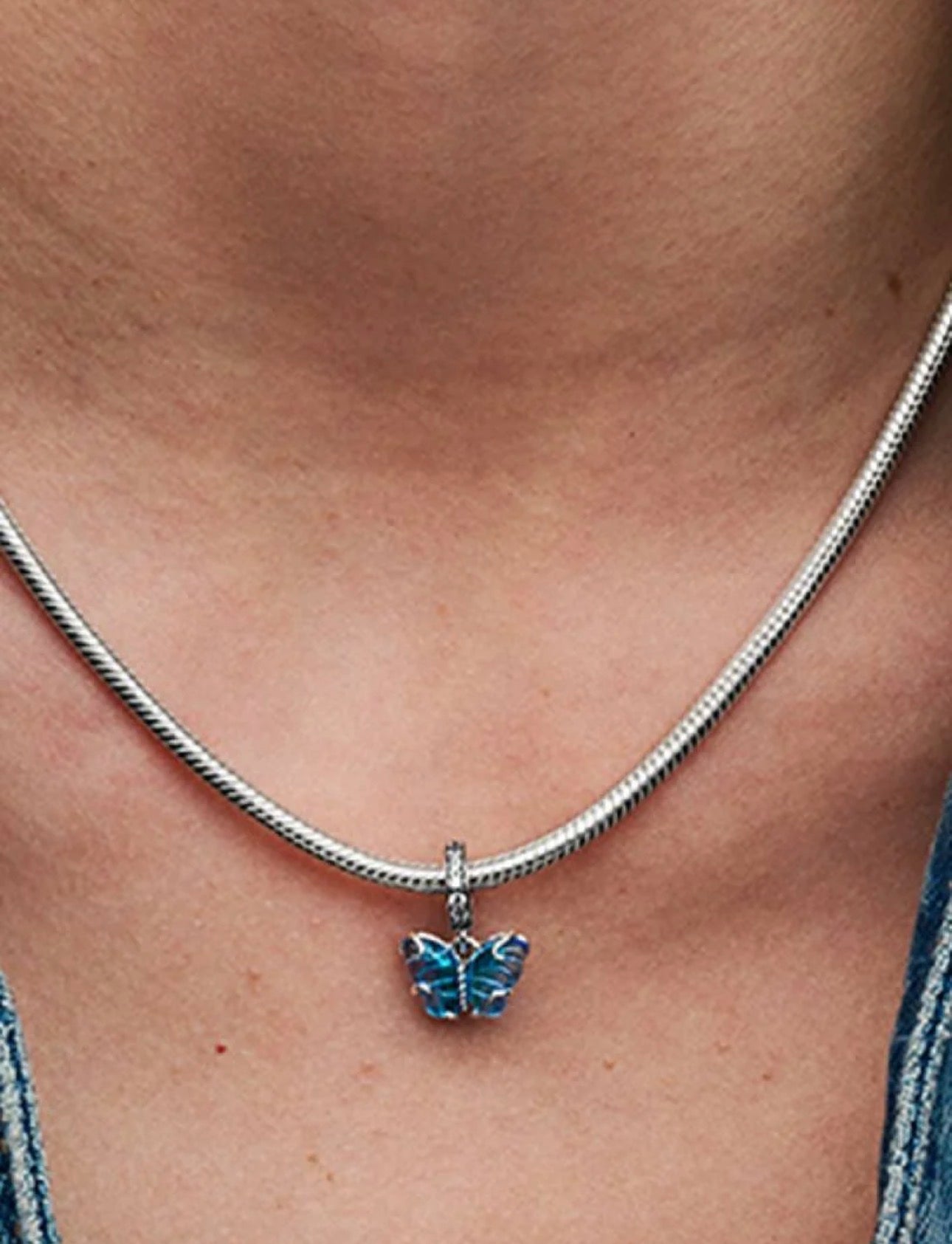 Charm Pandora Colgante de Mariposa de Cristal Azul de Murano