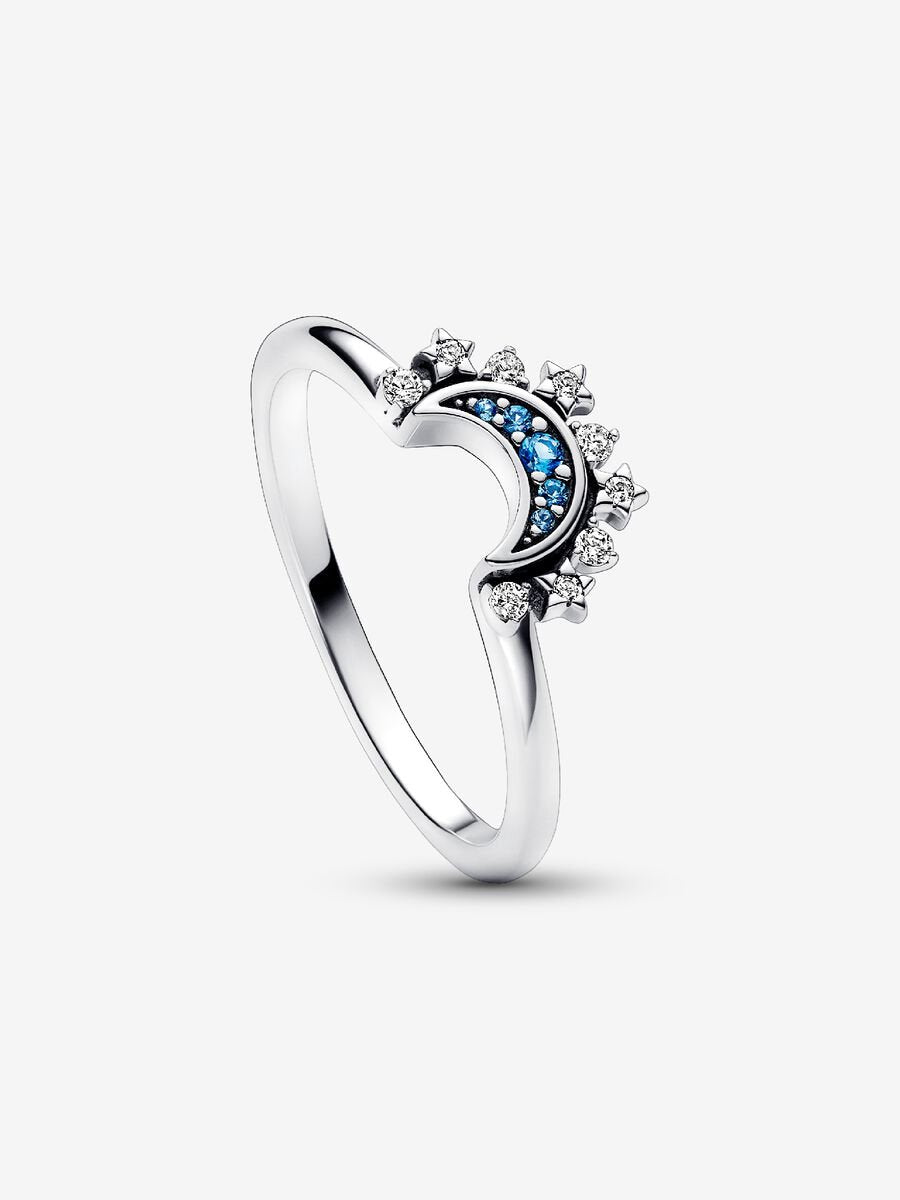 Anillo Pandora Luna Brilla Azul Celestial