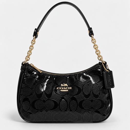 Cartera Coach De Hombro Mediana Teri Color Negro En Charol