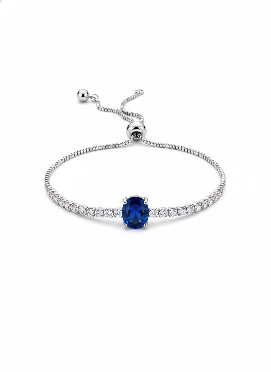 Brazalete De Tenis Con Zirconia Azul Ajustable
