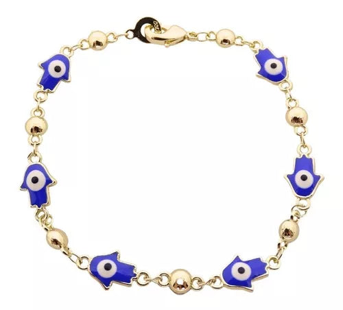 Pulsera mano ojo turco azul