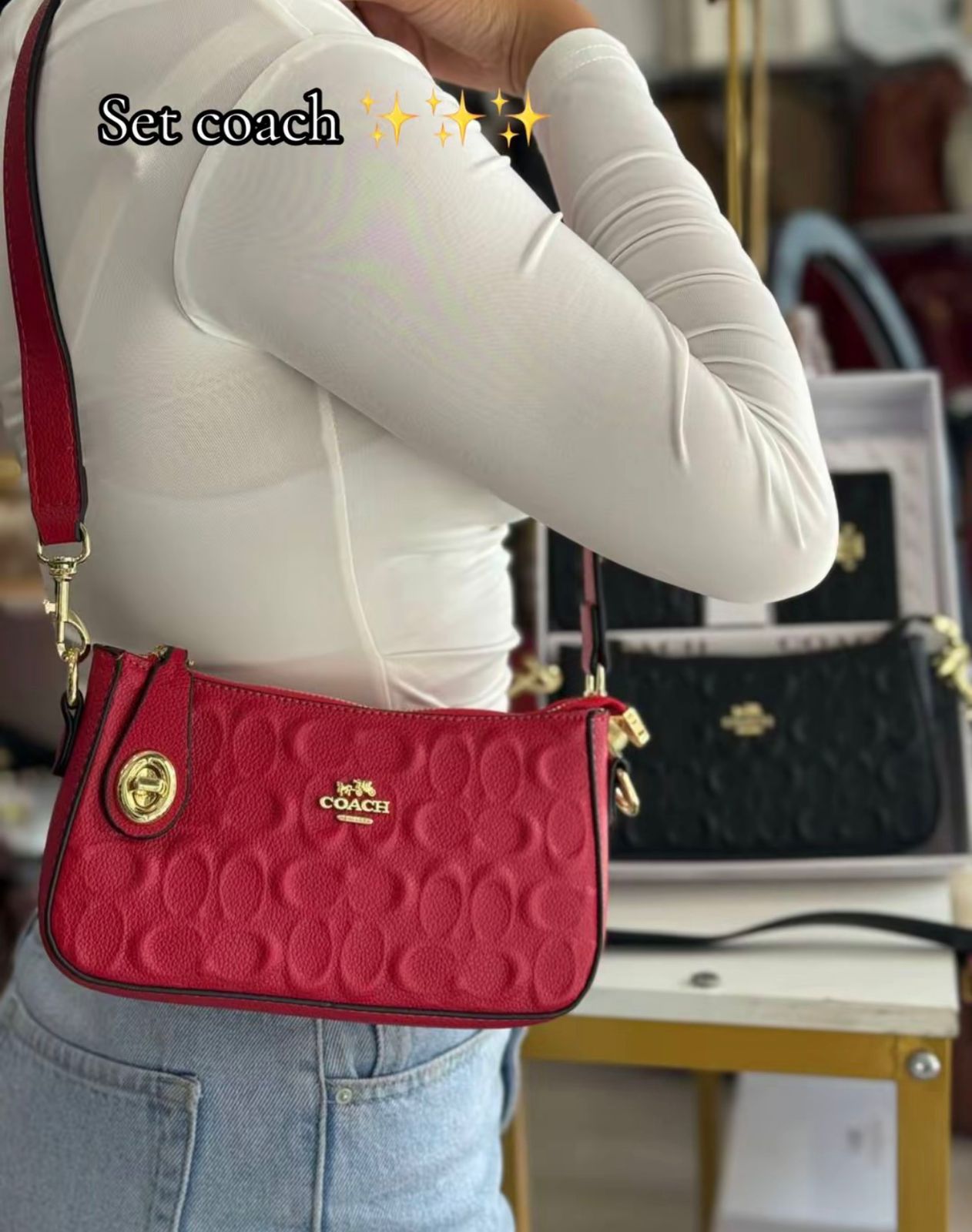 Set De Cartera Coach 3 Piezas en Rojo
