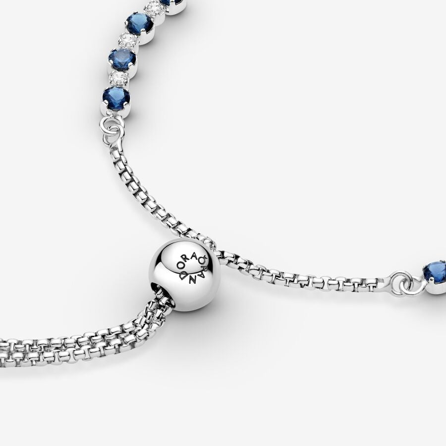 Pulsera Pandora Brillos Azules y Transparentes Cierre Deslizante