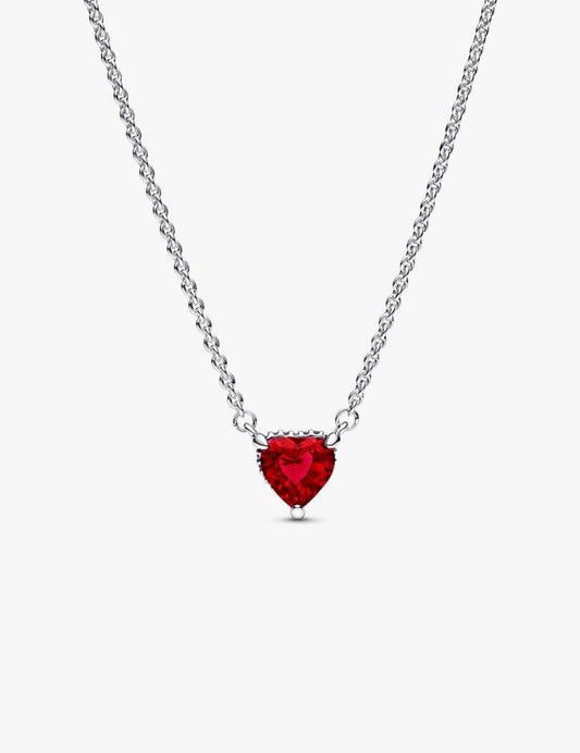 Collar Pandora collier con pendiente Halo de corazón rojo