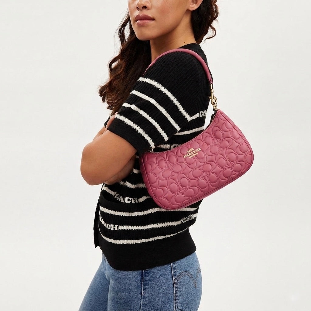 Cartera Coach Teri Rosa Textura Con Caja