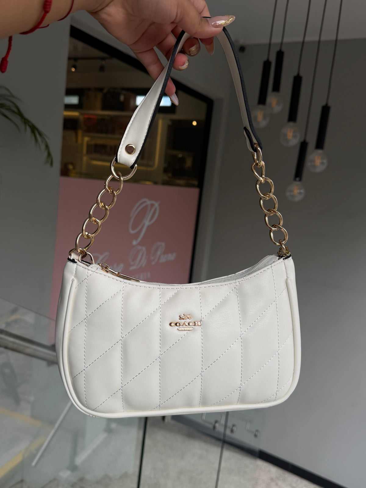 Cartera Coach Teri De Hombro Acolchonada Blanca