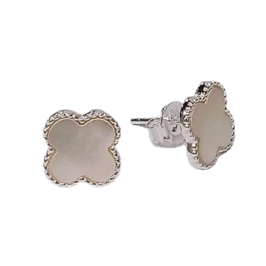 Aretes Van Cleef De 1 Trébol Liso Blanco En Plata