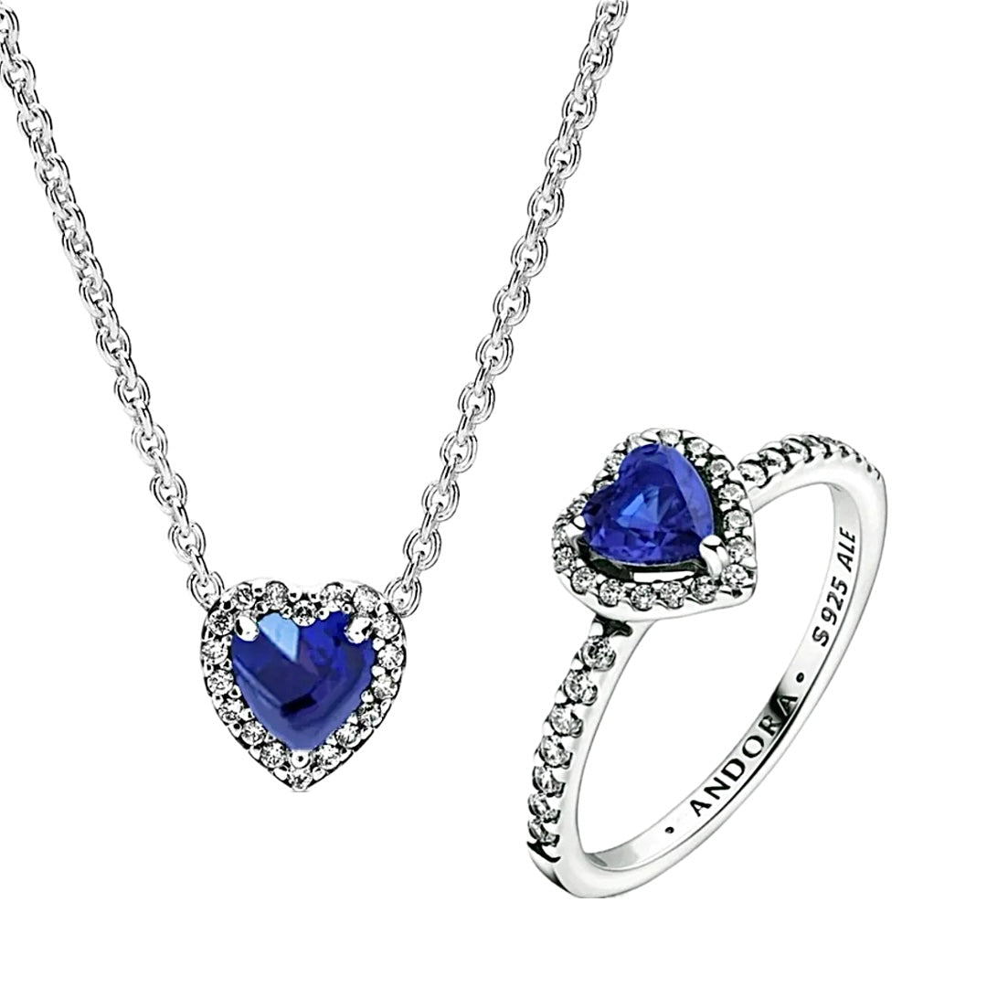 Set Pandora De Corazón Azul Brillante